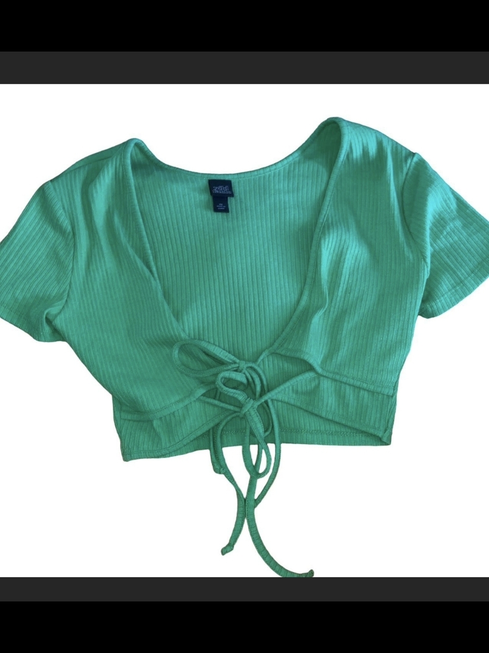 wild fable Green Ribbed Tie-Front Crop Top
